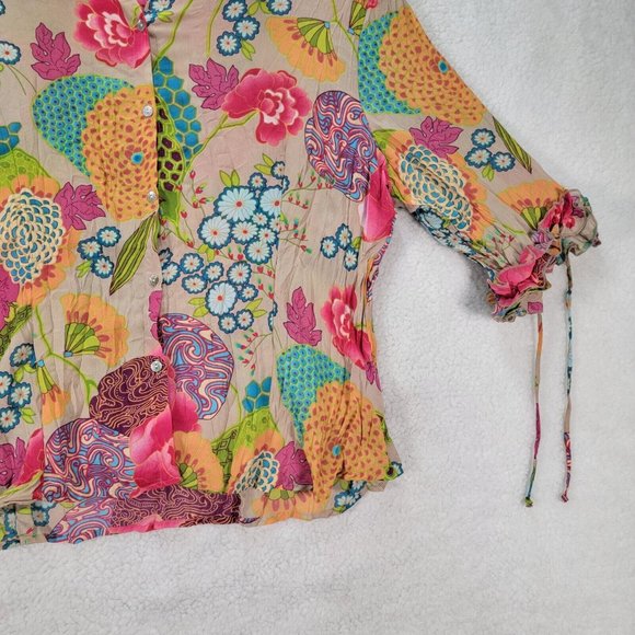 Y2K Caviar Mother of Pearl Floral Collar Maximalist Ruffle Sleeve Button Blouse - Picture 4 of 12